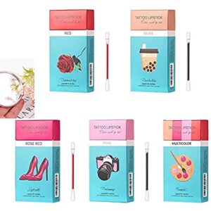 20 Pcs Box Tattoo Lipstick Cigarette Cotton Swab, Disposable Portable Lasting Lip Gloss Lipstick, Durable Waterproof Liquid Non-Stick Lipstick, Lip Tint Stick for Girl Women(Classic-Strawberry Red)