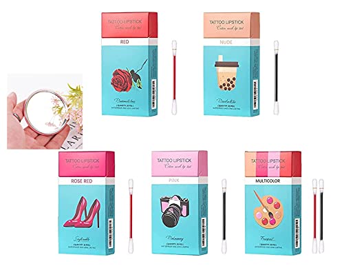 20 Pcs Box Tattoo Lipstick Cigarette Cotton Swab, Disposable Portable Lasting Lip Gloss Lipstick, Durable Waterproof Liquid Non-Stick Lipstick, Lip Tint Stick for Girl Women(Classic-Strawberry Red)