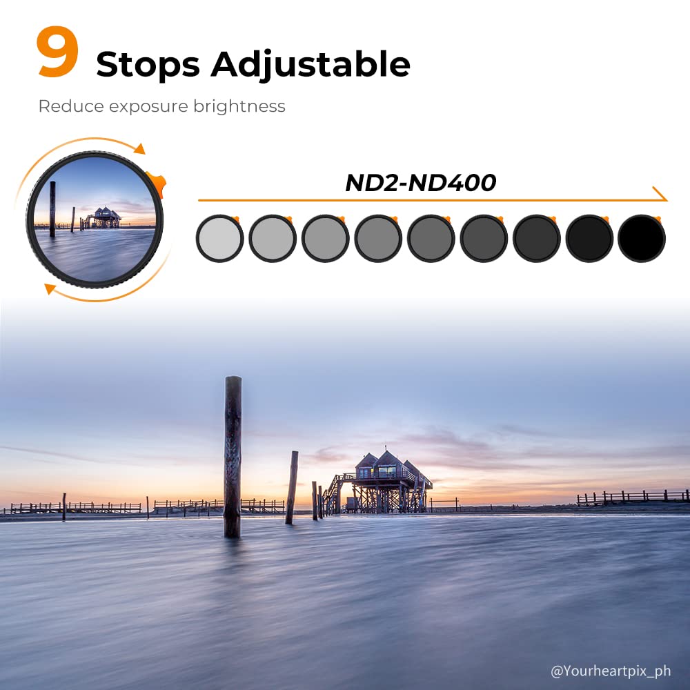 K&F Concept 67mm Putter Variable ND Filter ND2-ND400 (1-9 Stops) 28 Multi-Layer Coatings Import AGC Glass Adjustable Neutral Density Filter for Camera Lens (Nano-X Series)