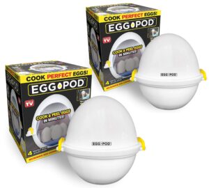 egg pod by emson microwave hardboiled egg maker, cooker, boiler & steamer, 4 perfectly-cooked hard boiled eggs in under 9 minutes, dishwasher safe, airtight and warp proof as seen on tv set of 2…
