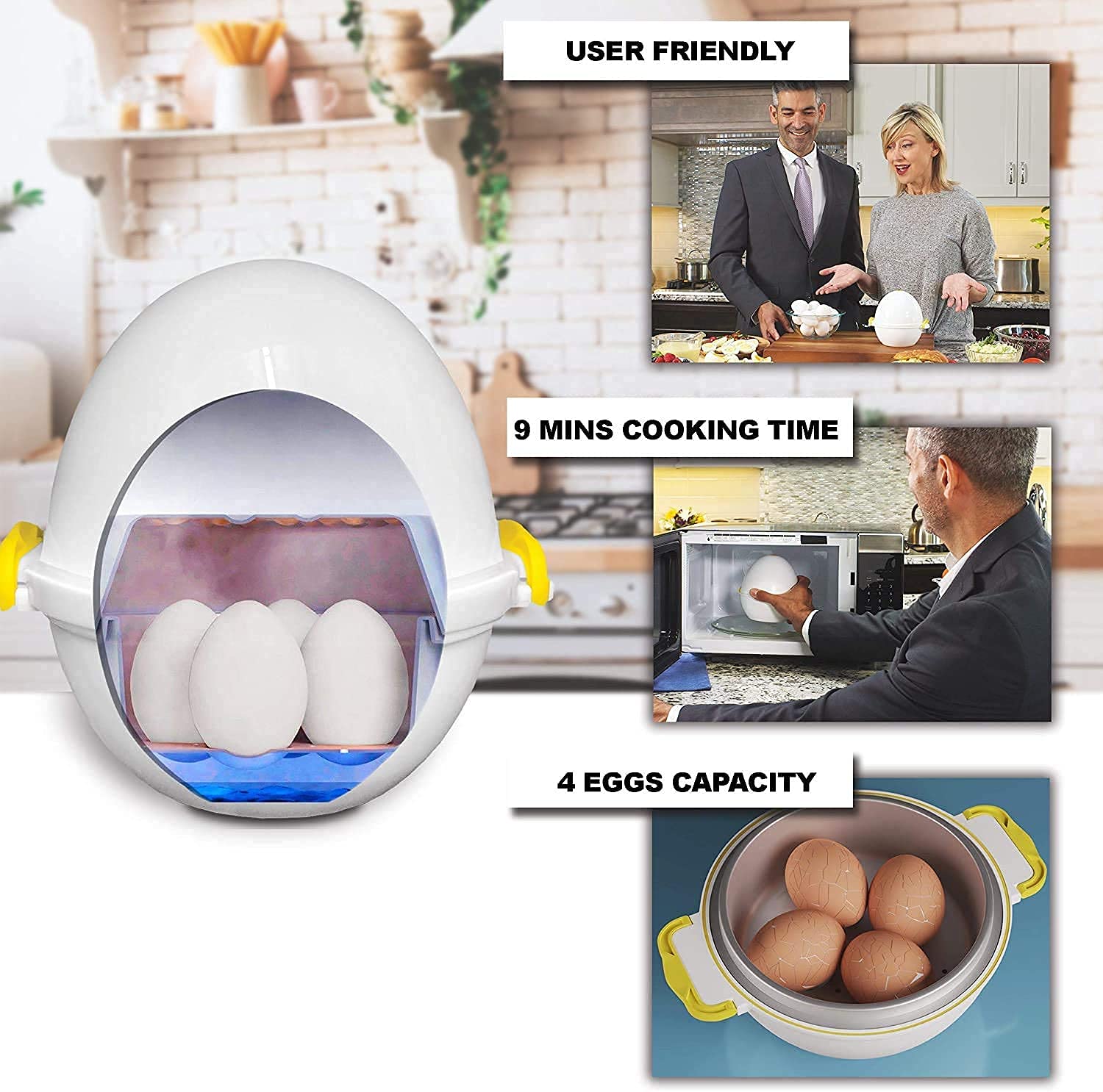 EGG POD by Emson Microwave Hardboiled Egg Maker, Cooker, Boiler & Steamer, 4 Perfectly-Cooked Hard boiled Eggs in Under 9 minutes, Dishwasher Safe, Airtight and Warp Proof As Seen On TV Set of 2…