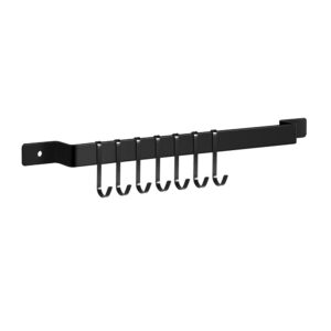 smarthom kitchen rail utensil rack with 7 hooks, black hanging utensils holder for pots and pans, kitchen utensils hanger 15.7 * 2.5 inch