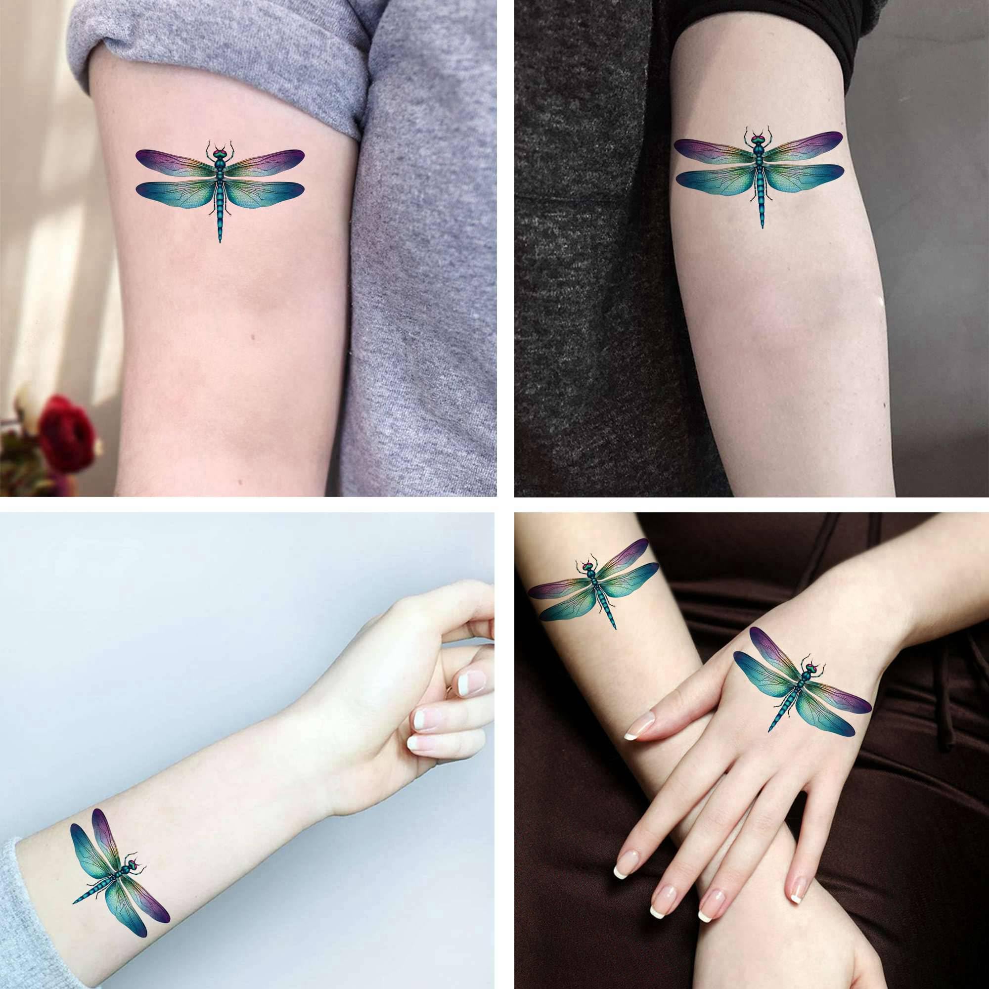 Dopetattoo 6 Sheets Temporary Tattoo Dragonfly Tattoo Fake Tattoos Neck Arm Chest for Women Men Adults