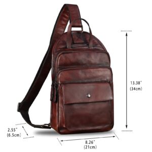 IVTG Genuine Leather Sling Bag for Men Vintage Crossbody Hiking Shoulder Bag Backpack Retro Cowhide Handmade Casual Daypack Purse Fanny Bag (Coffee)