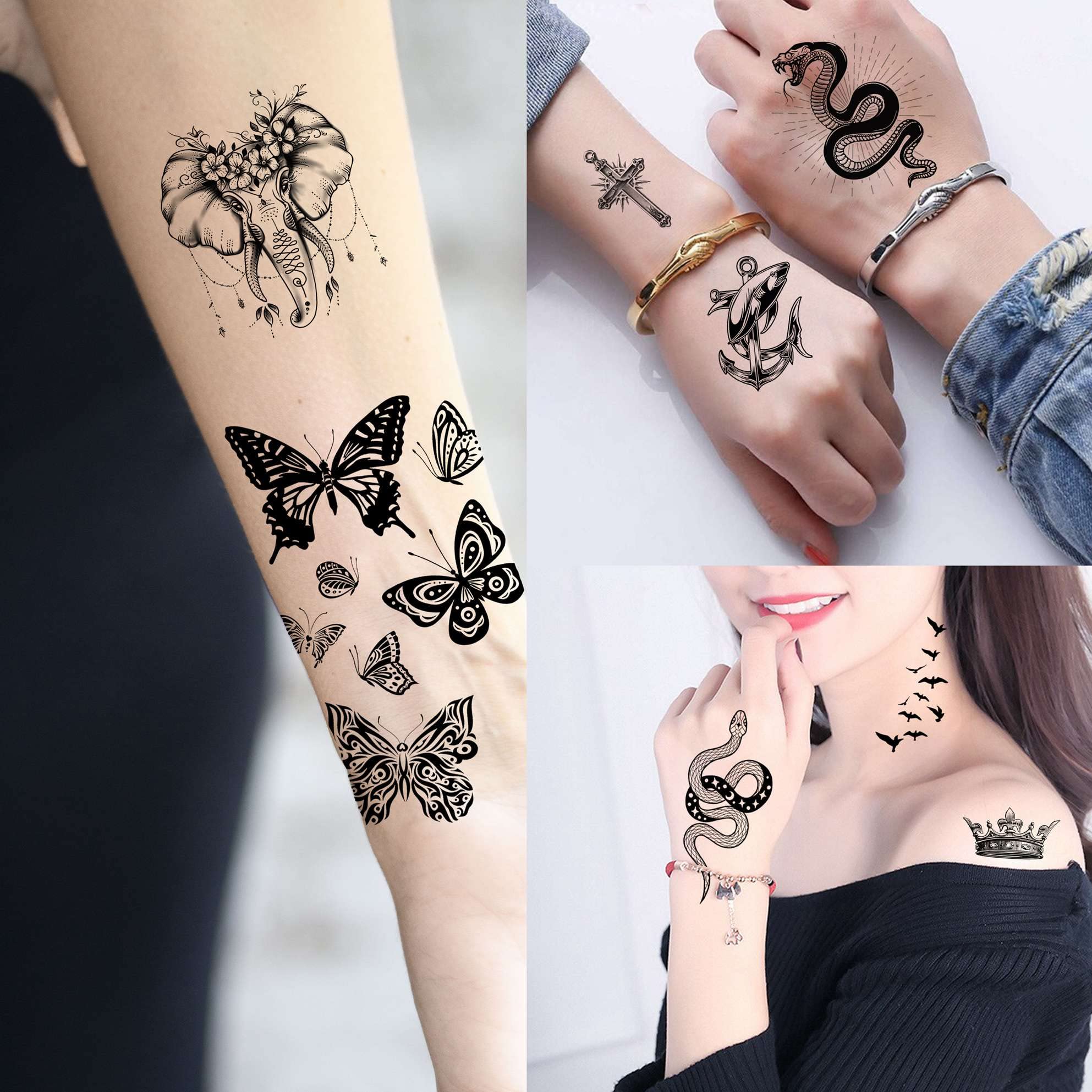 Bilizar 48 Sheets 3D Small Temporary Tattoos For Kids Women Neck Girls Arm Boys, Temp Tiny Halloween Tattoo Stickers Men Spider Cross Scorpion Snake Tiger Lion, Flower Ghost Skull Fake Tatoos Acnhor