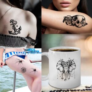 Bilizar 48 Sheets 3D Small Temporary Tattoos For Kids Women Neck Girls Arm Boys, Temp Tiny Halloween Tattoo Stickers Men Spider Cross Scorpion Snake Tiger Lion, Flower Ghost Skull Fake Tatoos Acnhor