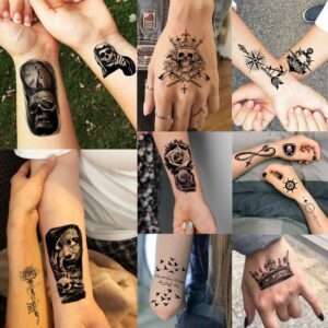 Bilizar 48 Sheets 3D Small Temporary Tattoos For Kids Women Neck Girls Arm Boys, Temp Tiny Halloween Tattoo Stickers Men Spider Cross Scorpion Snake Tiger Lion, Flower Ghost Skull Fake Tatoos Acnhor