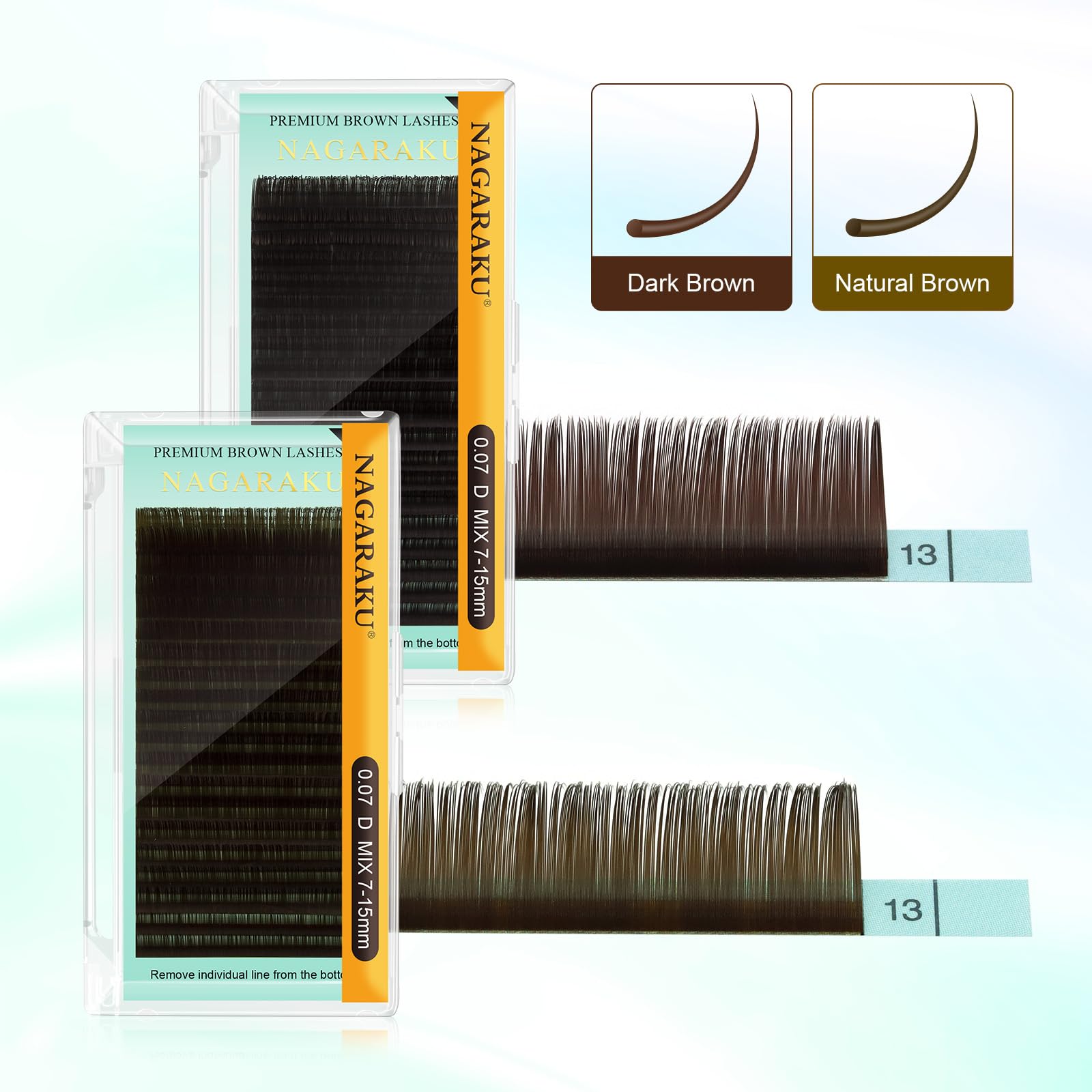 NAGARAKU Eyelash Extensions Dark Brown Color 0.15mm C curl 7-15mm Mix Tray Individual Lashes Classic Faux Mink Volume 20 rows Soft Light