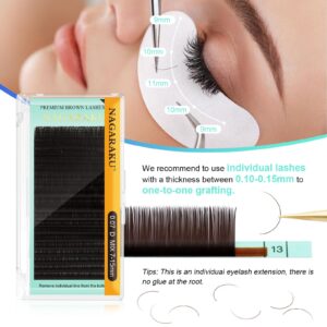 NAGARAKU Eyelash Extensions Dark Brown Color 0.15mm C curl 7-15mm Mix Tray Individual Lashes Classic Faux Mink Volume 20 rows Soft Light