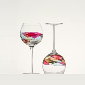 Antoni Barcelona Wine Glass Large Stem 21oz - EXCLUSIVE BOX - Handblown & Handmade, Handpainted Glasses Drinkware Essentials Wine Glassware Unique Gifts Ideas Women Men Birthday Wedding (Red, Set 2)