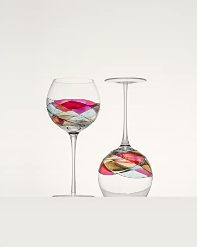 Antoni Barcelona Wine Glass Large Stem 21oz - EXCLUSIVE BOX - Handblown & Handmade, Handpainted Glasses Drinkware Essentials Wine Glassware Unique Gifts Ideas Women Men Birthday Wedding (Red, Set 2)