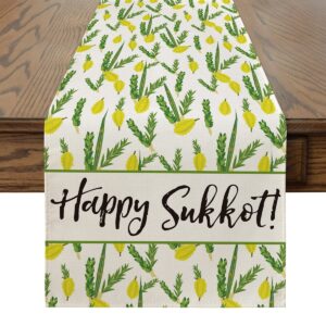 artoid mode happy sukkot etrog table runner, sukkah jewish holiday fall harvest kitchen dining table decoration for home party decor 13 x 72 inch