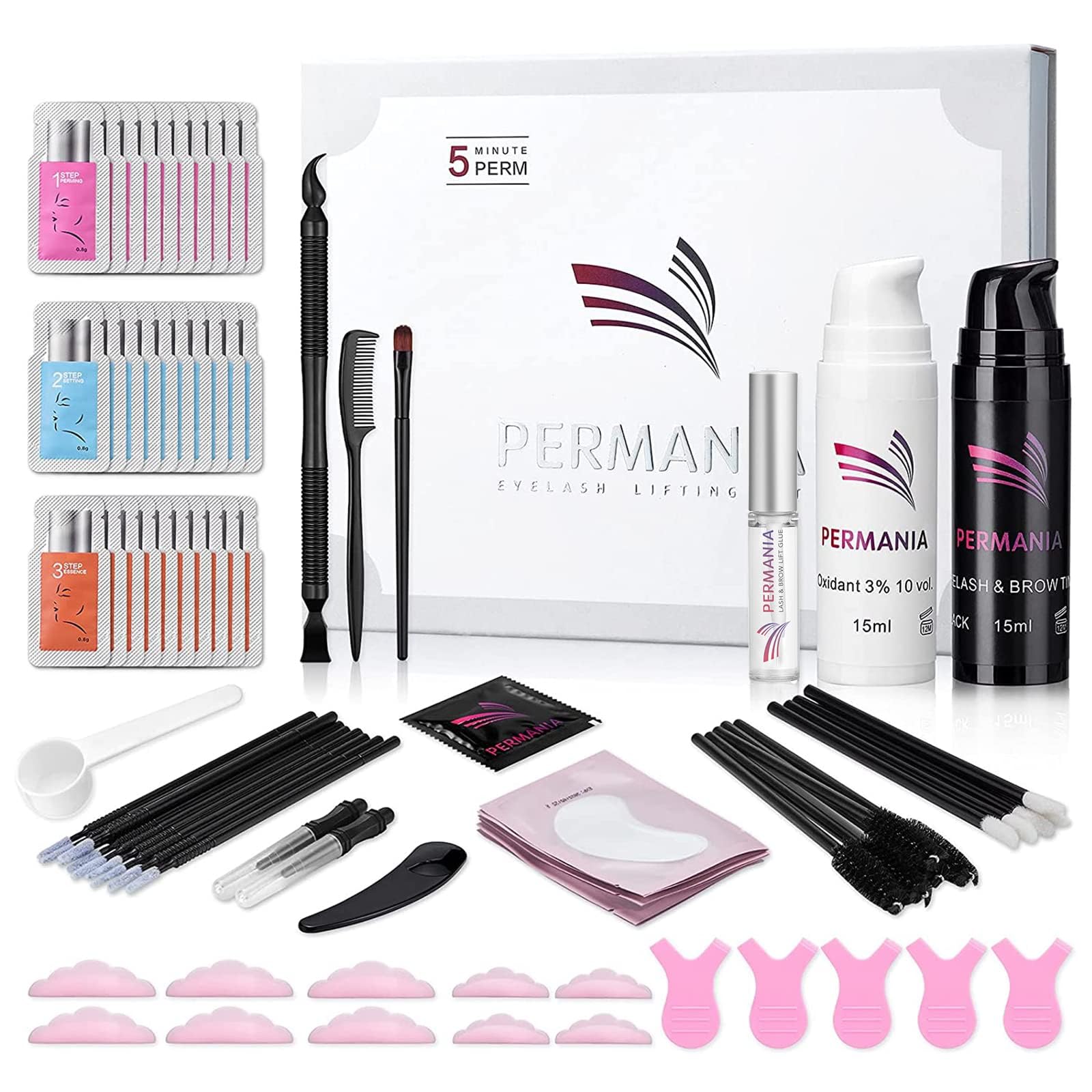 PERMANIA Lash Lift with Black Color Kit, Quick Eyelash & Brow Lamination 15 Mins Coloring Natural Black Result in Lash Enhancers & Primers