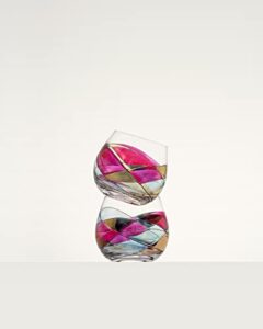 antoni barcelona stemless balloon wine glasses set of 2 (21.5 oz) – exclusive box -handblown & handmade, painted red wine glass, gifts for women, birthdays, anniversaries, and weddings - 2 unit