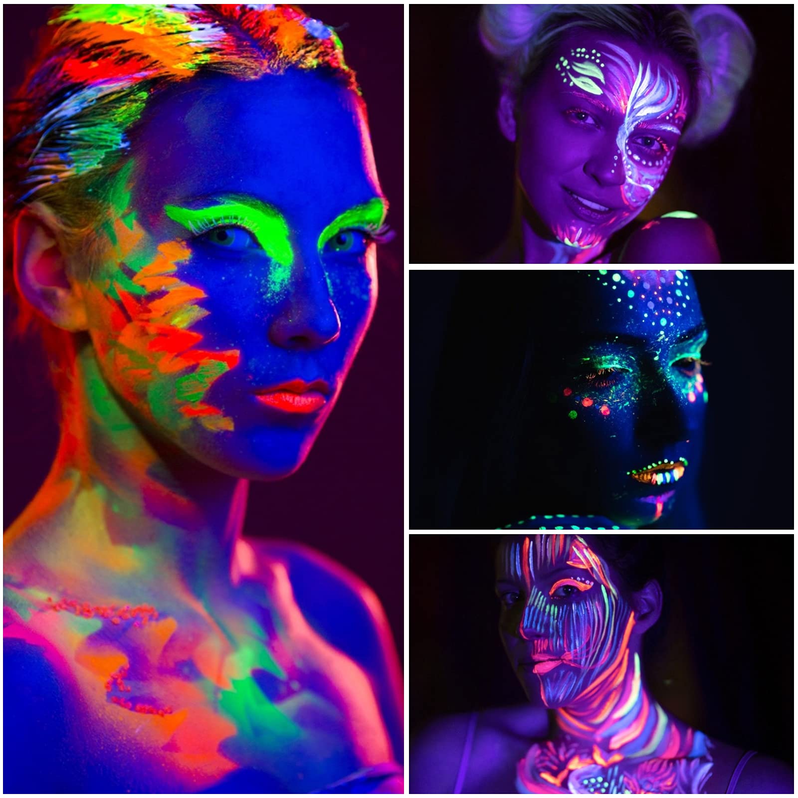 UV Blacklight Neon Face and Body Paint, 8 Tubes 0.84oz Glow in the Dark Body Paints, Neon Fluorescent Glow in Dark Party Supplies