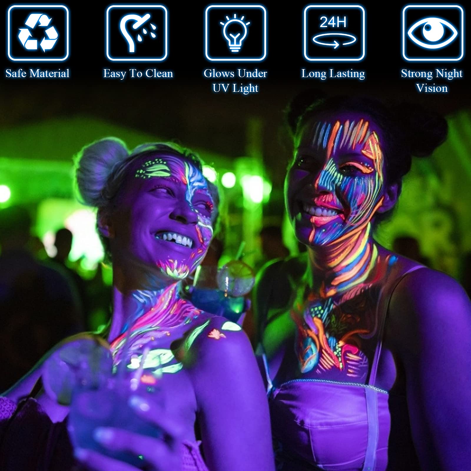 UV Blacklight Neon Face and Body Paint, 8 Tubes 0.84oz Glow in the Dark Body Paints, Neon Fluorescent Glow in Dark Party Supplies