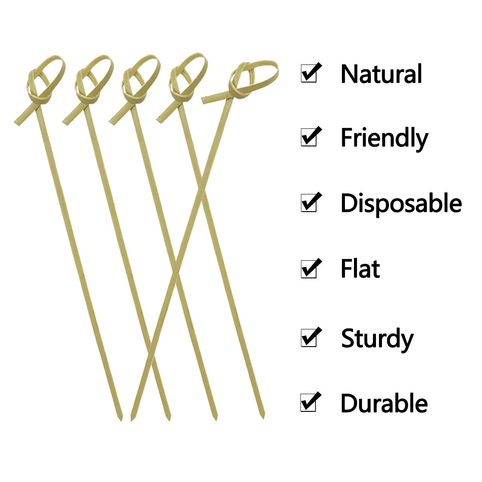 BLUE TOP Bamboo Cocktail Picks 200 PCS Bamboo Skewers 4 Inch with Looped Knot, Food Picks,Party Toothpicks for Appetizers,Cocktail Drinks,Barbecue Snacks,Club Sandwiches.