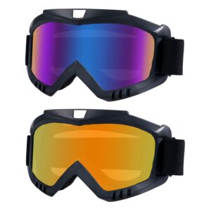 ljdj dirt bike goggles, 2 pack motorcycle goggles, atv goggles, riding goggles, ski goggles, windproof glasses, racing helmet goggles for youth, teens, men & women
