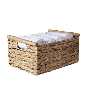 BSTNASI Natural Water Hyacinth Storage Baskets for Organizing Small Wicker Baskets With Handles, Woven rectangle Baskets for Storage Baskets for Shelves, Large Rectangular Towel Basket