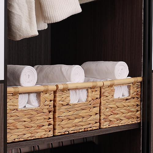 BSTNASI Natural Water Hyacinth Storage Baskets for Organizing Small Wicker Baskets With Handles, Woven rectangle Baskets for Storage Baskets for Shelves, Large Rectangular Towel Basket