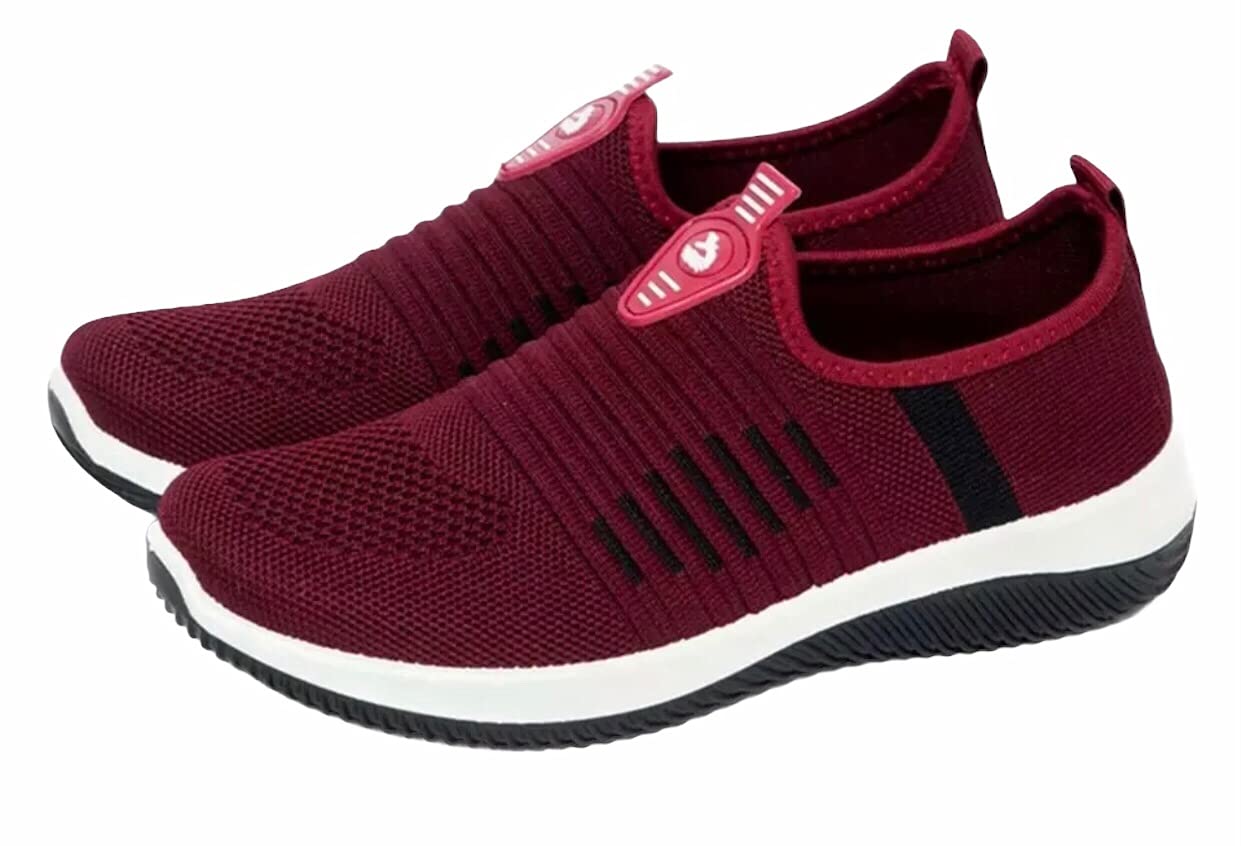 Xtreme Women Walking Shoes Lightweight Tennis Shoes Breathable mesh Casual Running Shoes Fashion Sneakers Slip on Sock Shoes (Burgandy, Numeric_7)