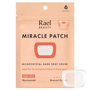 rael pimple patches, miracle microcrystal spot cover - dark spot corrector, hydrocolloid, post acne, with skin brightening, for all skin types, vegan, cruelty free (6 count)