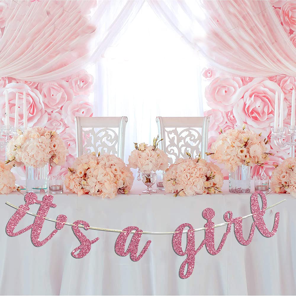 It's A Girl Banner Pink Glitter Baby Girl Baby Shower Party Pregnant AF Baby 1st Birthday Party Decorations Party Supplies