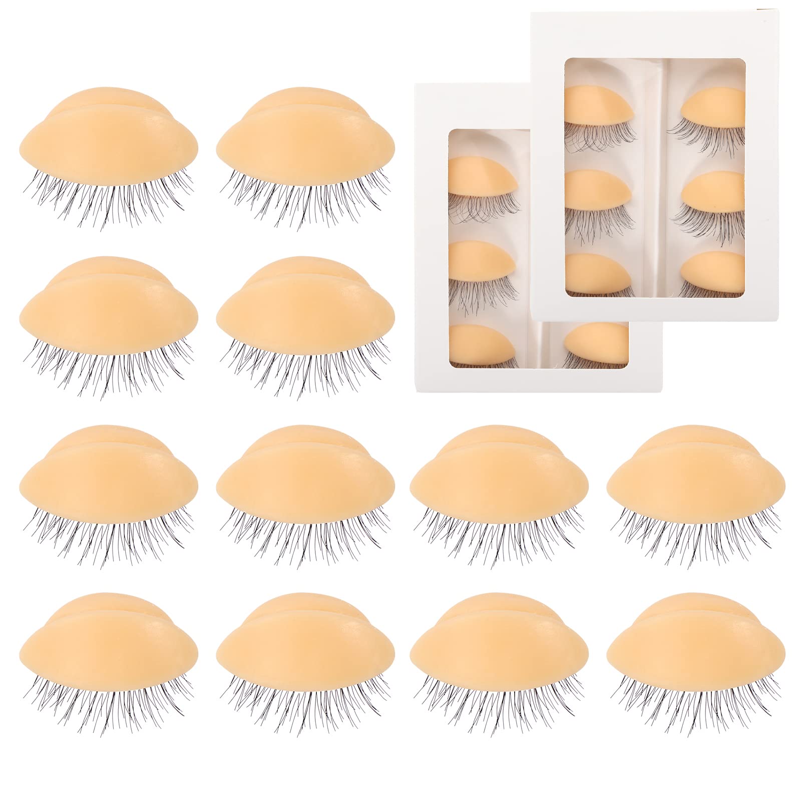 6 Pairs Replacement Eyelids for Eyelash Practice Mannequin Head, Removable Realistic Eyelid with Eyelashes Extension Training Lash Mannequin Head Eyelids for Eyelash Practice (Light Color)