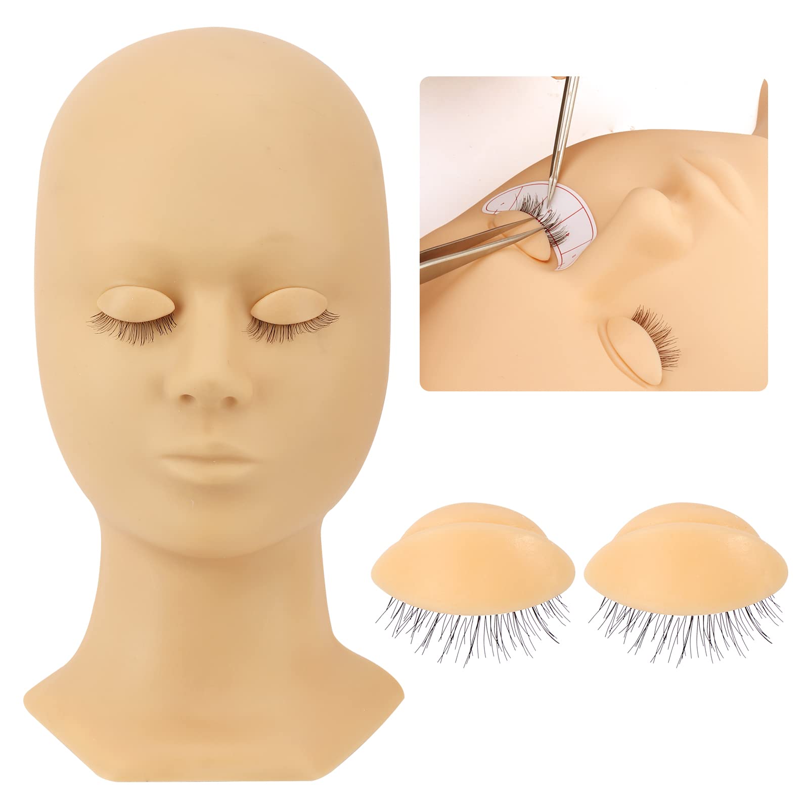 6 Pairs Replacement Eyelids for Eyelash Practice Mannequin Head, Removable Realistic Eyelid with Eyelashes Extension Training Lash Mannequin Head Eyelids for Eyelash Practice (Light Color)
