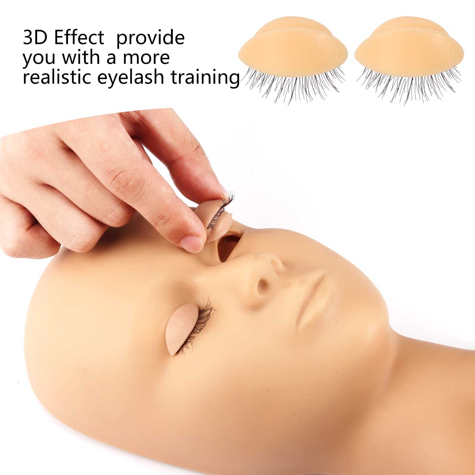 6 Pairs Replacement Eyelids for Eyelash Practice Mannequin Head, Removable Realistic Eyelid with Eyelashes Extension Training Lash Mannequin Head Eyelids for Eyelash Practice (Light Color)