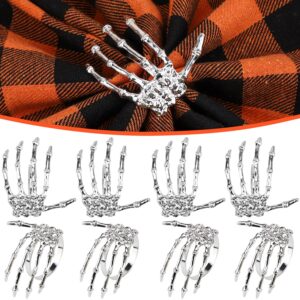 halloween napkin rings decoration 8 pcs, metal rings holders for home birthday party dinner table favors supplies halloween bar dinning costume decor (silver skeleton claw)