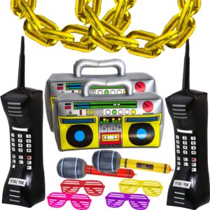 cagemoga 20 packs inflatable radio boombox inflatable mobile phone inflatable microphone 16 inch gold foil chain balloons for 80s 90s rappers hip hop costume party decorations