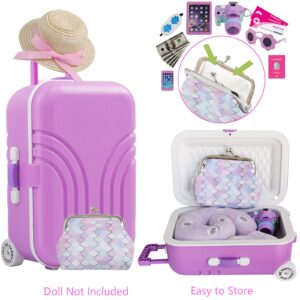 Srua Don 18 Inch Doll Suitcase Travel Luggage Play Set, 18" Doll Mermaid Theme Travel Carrier Storage Accessories for 18inch Doll, Include Case Doll Clothes Hat Sunglasses Camera Pillow Toy Pet, etc