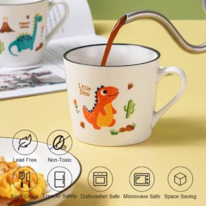 CHILDIKE Ceramic Dino Mug 13 Oz Dinosaur Cup, Cute Porcelain Mug for Breakfast, Cereal, Kawaii, Cartoon, Christmas & Holiday Gifts for Kids, Girls, Boy, Microwave Safe, Set of 4