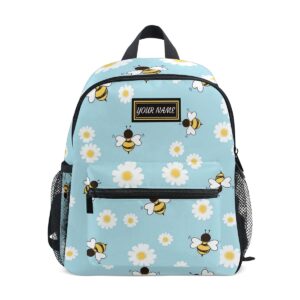 odawa custom daisy flower bee cartoon toddler backpack, personalized backpack with name/text, customization school bag