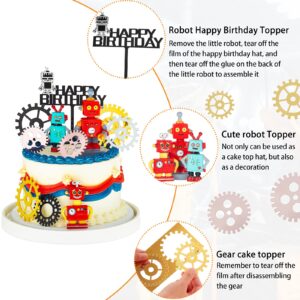 11 Pieces Robot Cake Toppers for Boys Robot Birthday Cake Topper Gear Happy Birthday Robot Cake Cupcake Decorations Robot Themed Party Decorations Robot Figurine for Robot Birthday Party Supplies