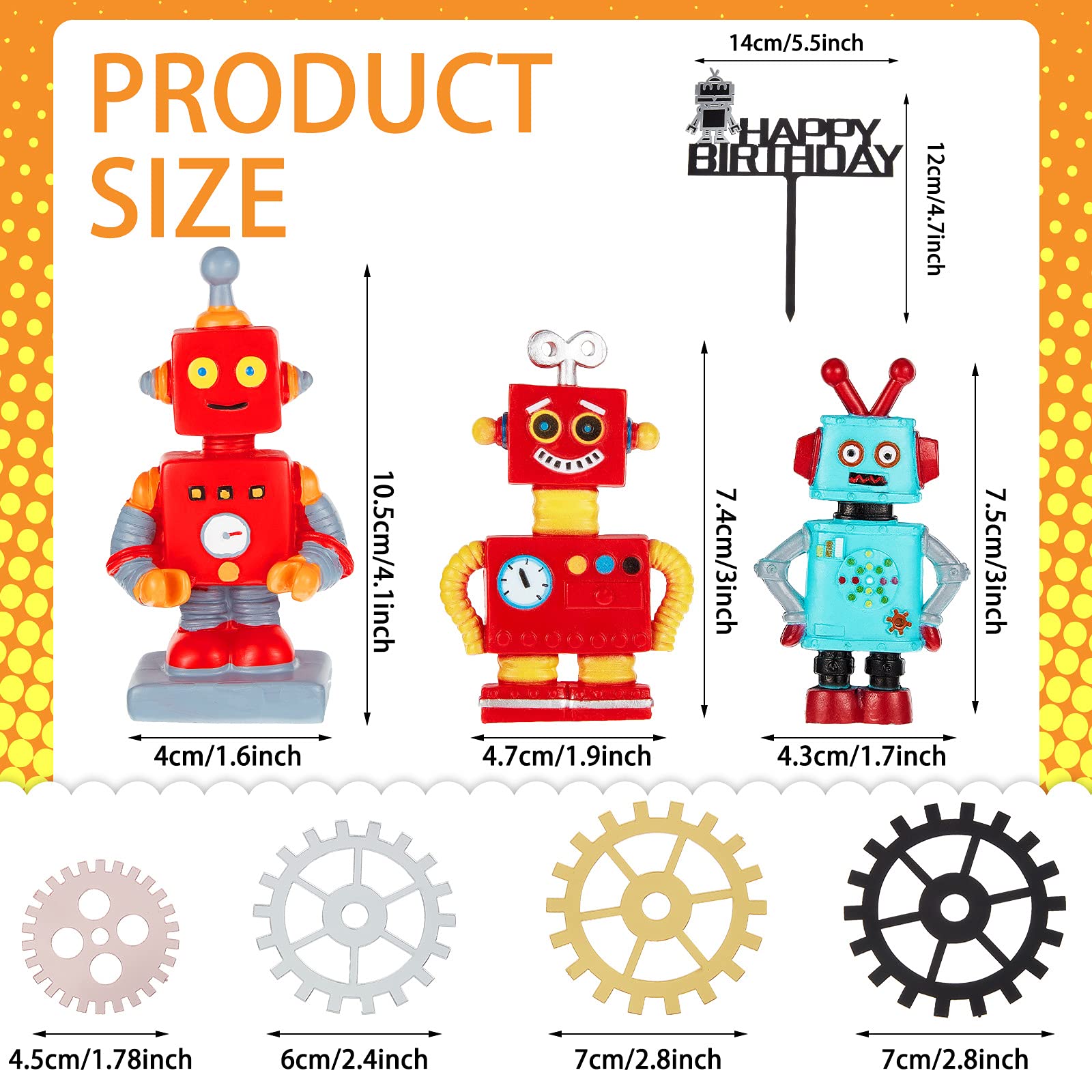 11 Pieces Robot Cake Toppers for Boys Robot Birthday Cake Topper Gear Happy Birthday Robot Cake Cupcake Decorations Robot Themed Party Decorations Robot Figurine for Robot Birthday Party Supplies