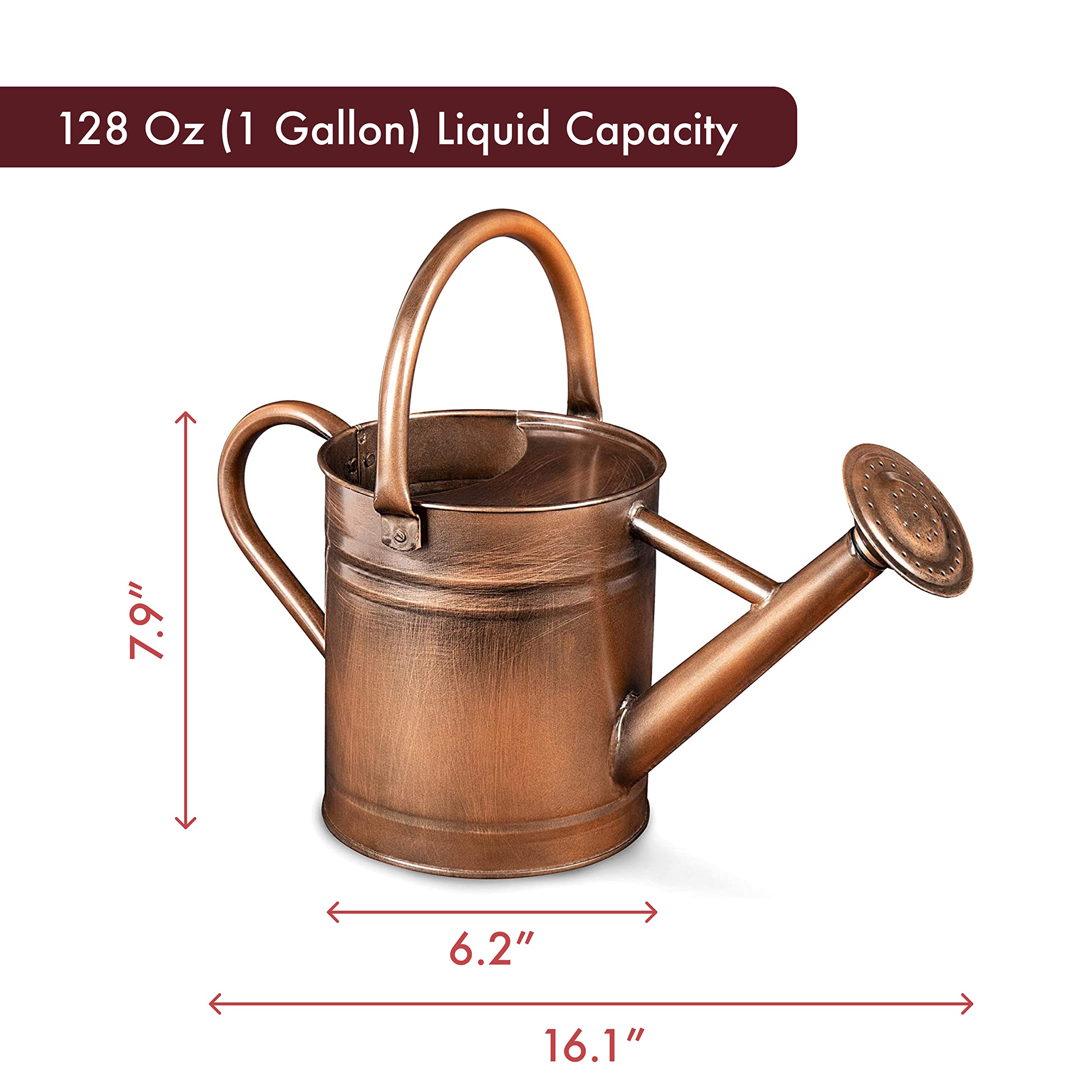 Homarden 1 Gallon Copper Decorative Watering Can - Metal Watering Cans for Indoor and Outdoor House Plants - Removable Spout and Dual Handles - Small Watering Can for Bonsai Plant - 16.1Dx6.2Wx7.9H in