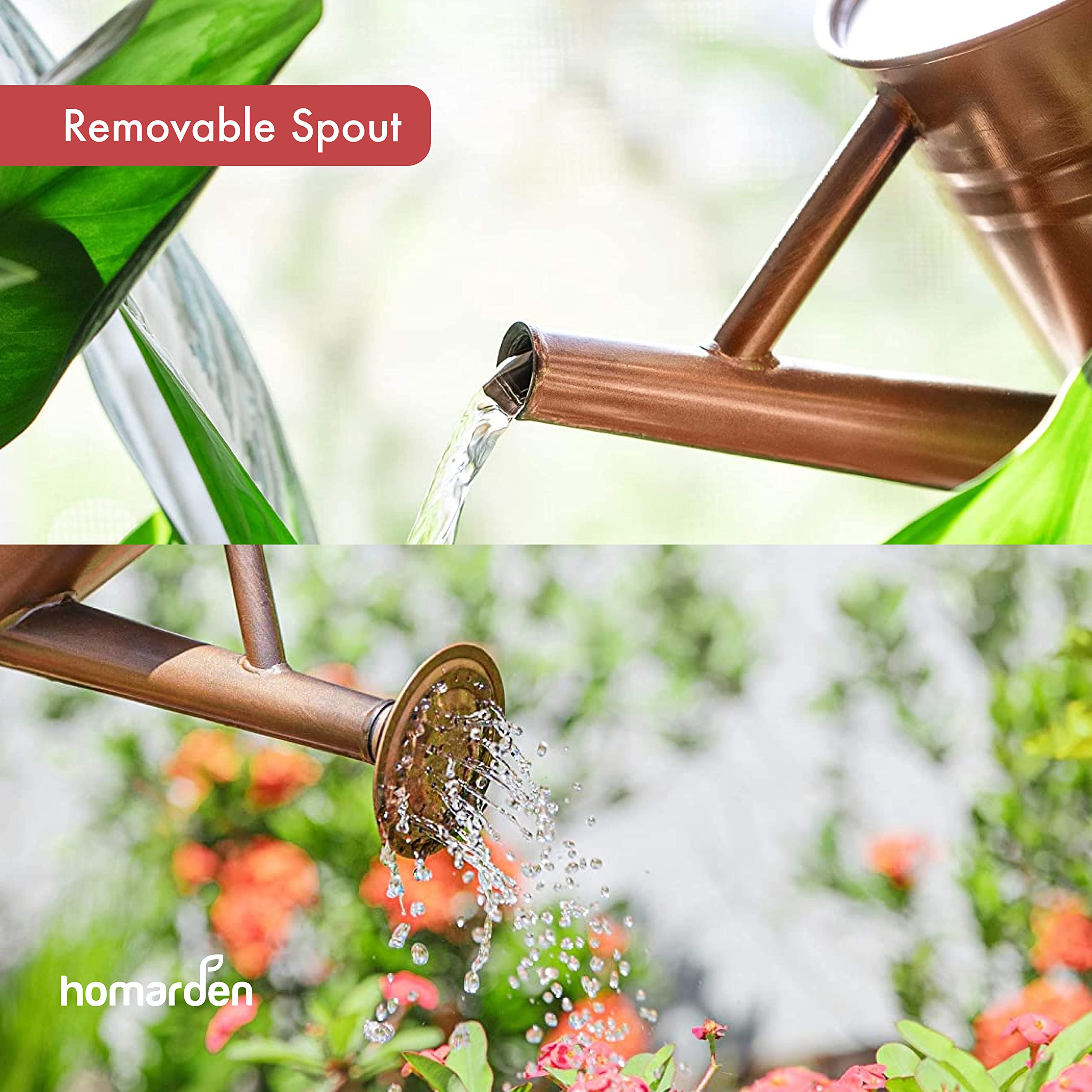 Homarden 1 Gallon Copper Decorative Watering Can - Metal Watering Cans for Indoor and Outdoor House Plants - Removable Spout and Dual Handles - Small Watering Can for Bonsai Plant - 16.1Dx6.2Wx7.9H in