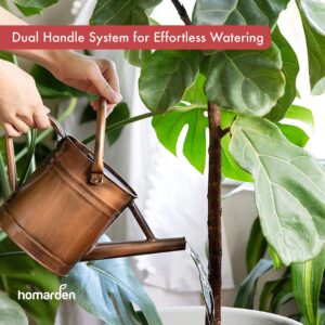 Homarden 1 Gallon Copper Decorative Watering Can - Metal Watering Cans for Indoor and Outdoor House Plants - Removable Spout and Dual Handles - Small Watering Can for Bonsai Plant - 16.1Dx6.2Wx7.9H in