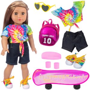 ecore fun 9 pcs 18 inch doll clothes and accessories set included doll clothes skateboard backpack shoes etc perfect for 18 inch girl dolls for your child