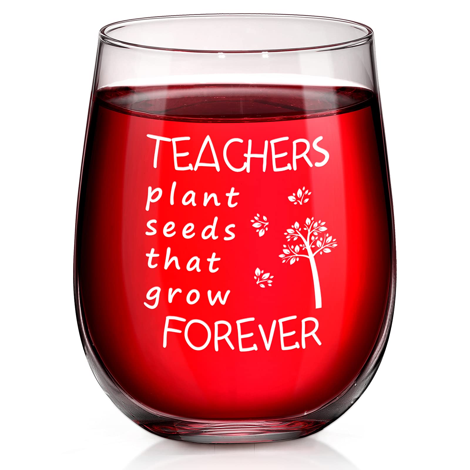 Patelai Teacher Appreciation Gift Teachers Plant Seeds That Grow Forever Wine Glass, Novelty Stemless Wine Glass for Women Friend Coworker, Inspirational Birthday graduation Thank You Gift, 15 Oz