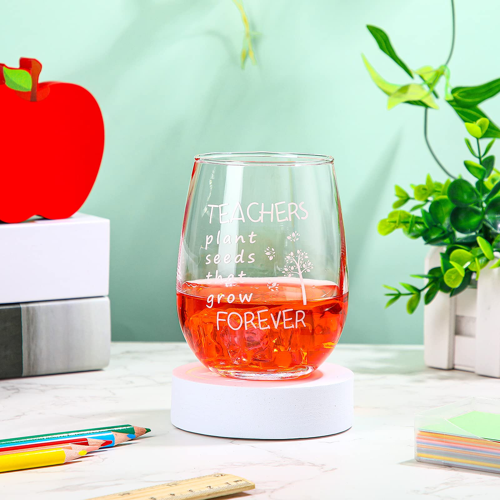 Patelai Teacher Appreciation Gift Teachers Plant Seeds That Grow Forever Wine Glass, Novelty Stemless Wine Glass for Women Friend Coworker, Inspirational Birthday graduation Thank You Gift, 15 Oz