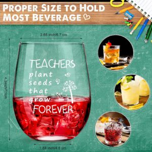 Patelai Teacher Appreciation Gift Teachers Plant Seeds That Grow Forever Wine Glass, Novelty Stemless Wine Glass for Women Friend Coworker, Inspirational Birthday graduation Thank You Gift, 15 Oz