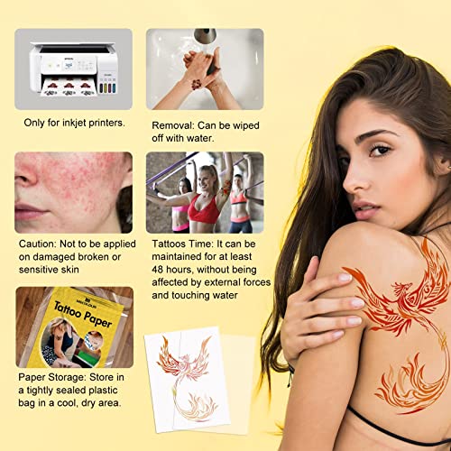 MECOLOUR Printable Temporary Tattoo Paper 5 sets 8.5"X11" for Inkjet printer DIY Image Transfer Decal Paper for Skin, For Celebrate Festivals, Parties, Birthday Bashes,New Year