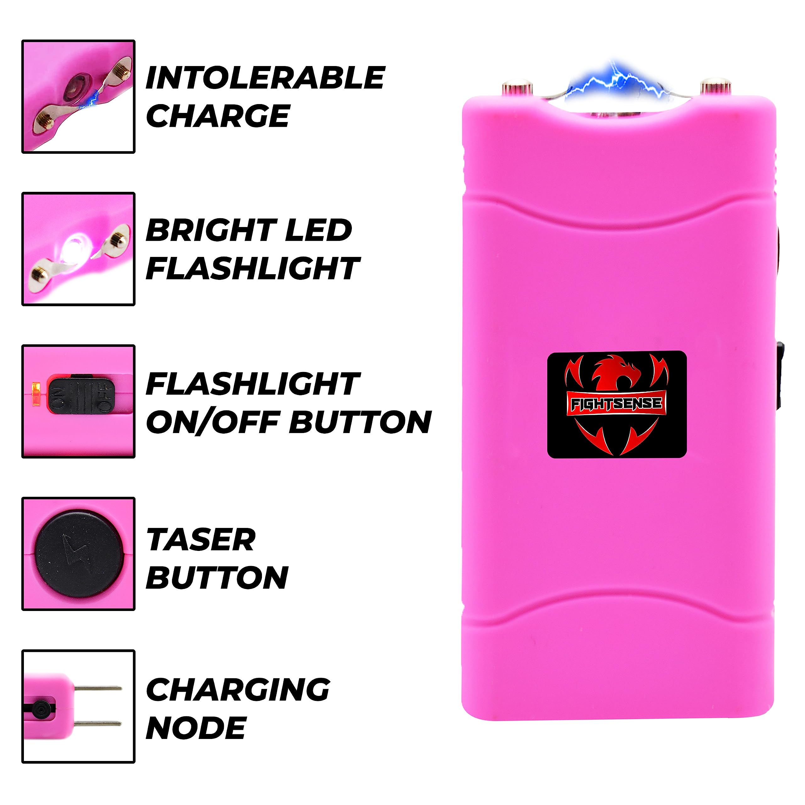 FIGHTSENSE Self-Defense Kit 1/2oz Pepper Spray & Mini Stun Gun for Men & Women,25 Burst,12 Foot Range,1.60 µC Painful Charge,LED Flashlight,Safety Switch (Pink)