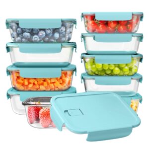 zrrhoo 10 pack glass meal prep containers with lids, food storage containers with built in vent, airtight bento boxes for lunch, bpa free & leak proof (black&white)