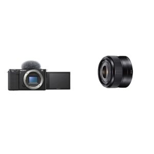 sony alpha zv-e10 - aps-c interchangeable lens mirrorless vlog camera - black + sony sel35f18 35mm f/1.8 prime fixed lens