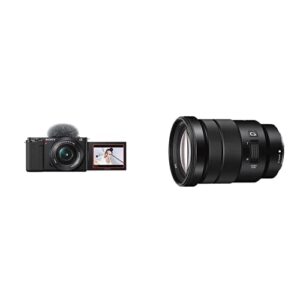 sony alpha zv-e10 - aps-c interchangeable lens mirrorless vlog camera - black + sony selp18105g e pz 18-105mm f4 g oss, black