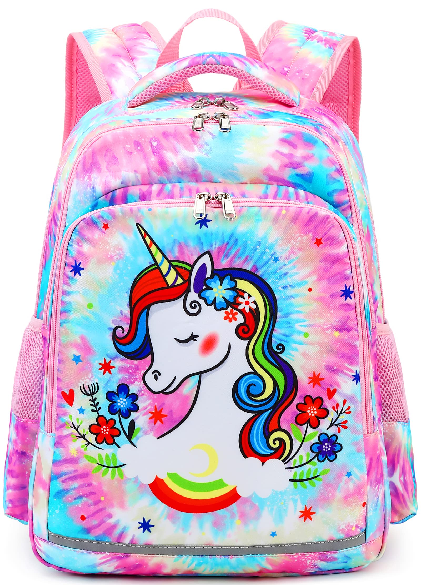 BTOOP Kids Backpack for Girls Preschool Backpacks Toddler Kindergarten School Bag with Chest Strap (Rainbow tie dye 6)